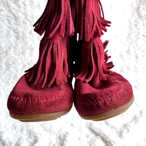 Minnetonka Suede 3-Layer Fringe Girls' Size 12 Toddler Red Zip Up Western - Picture 7 of 16